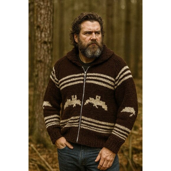 Unbranded Other - Vintage Full Zip Knit Thunderbird Sweater Brown